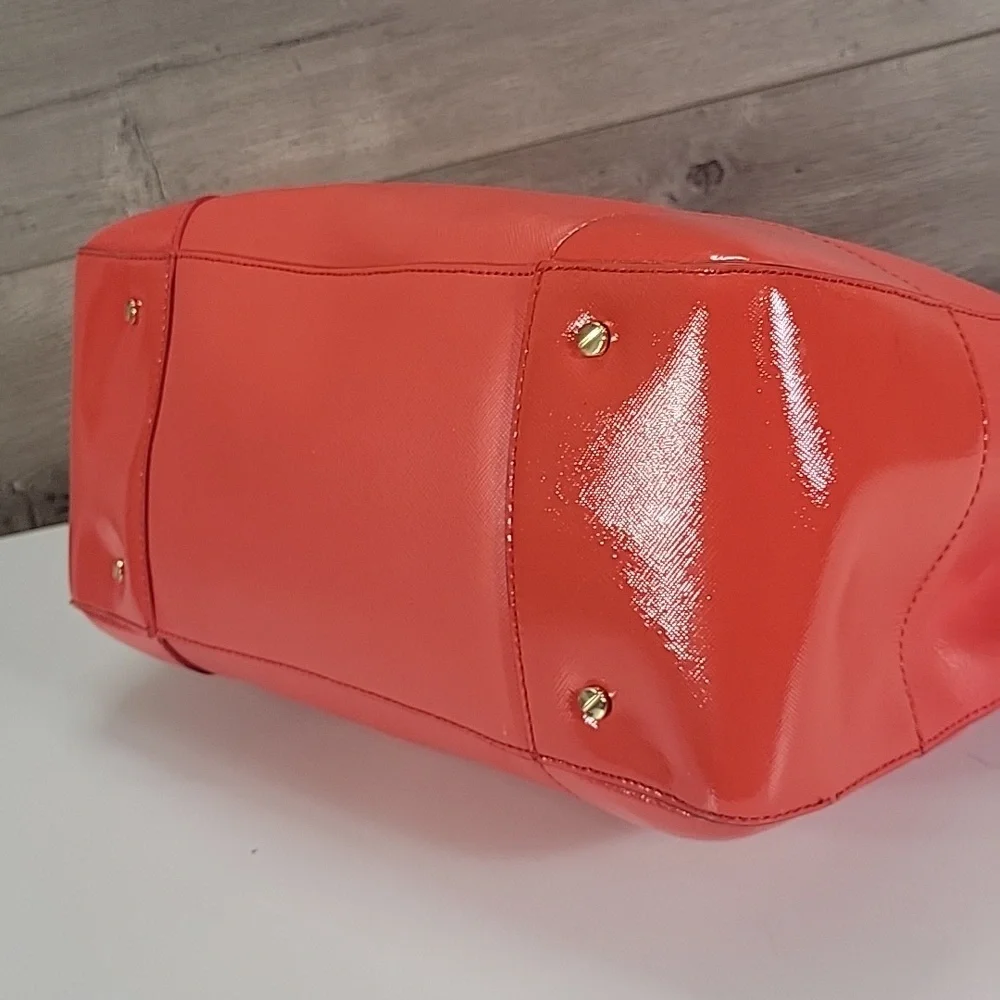 Tory Burch Red Coral Saffiano/ Patent Leather Satchel Handbag